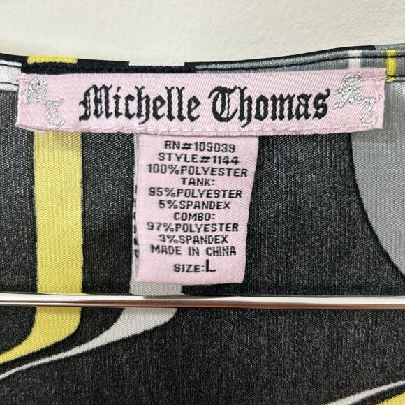 VTG MICHELLE THOMAS Women’s Blouse L Mod Print Bell Sleeve Top Built-In Tank - Picture 3 of 6